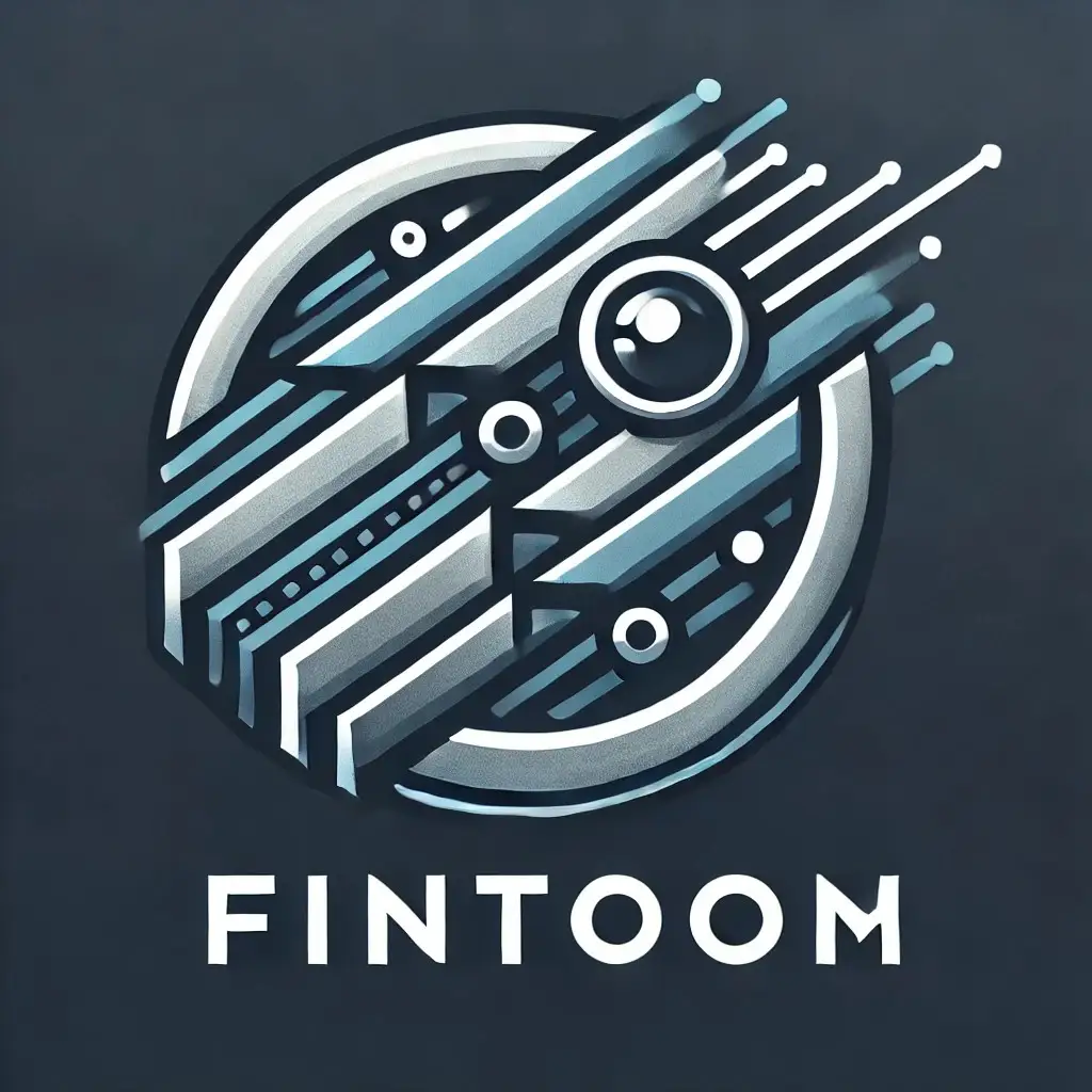 Logo design featuring abstract shapes and lines, with the word 'FINTOOM' at the bottom.